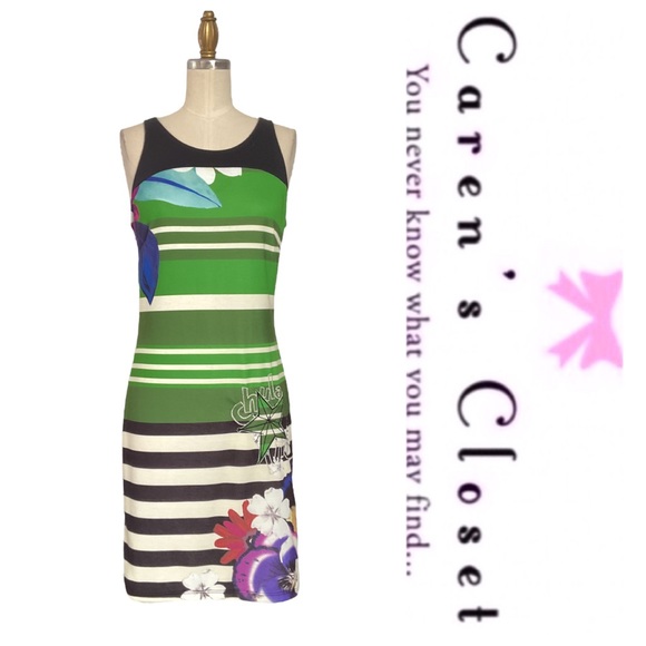 Desigual Dresses & Skirts - Desigual Graphic Chula Life Floral Stripe Sleeveless Multicolor Mini Dress